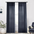 Navy Blue 96 in Curtains - Semi Sheer Linen Look Panels for Bedrooms