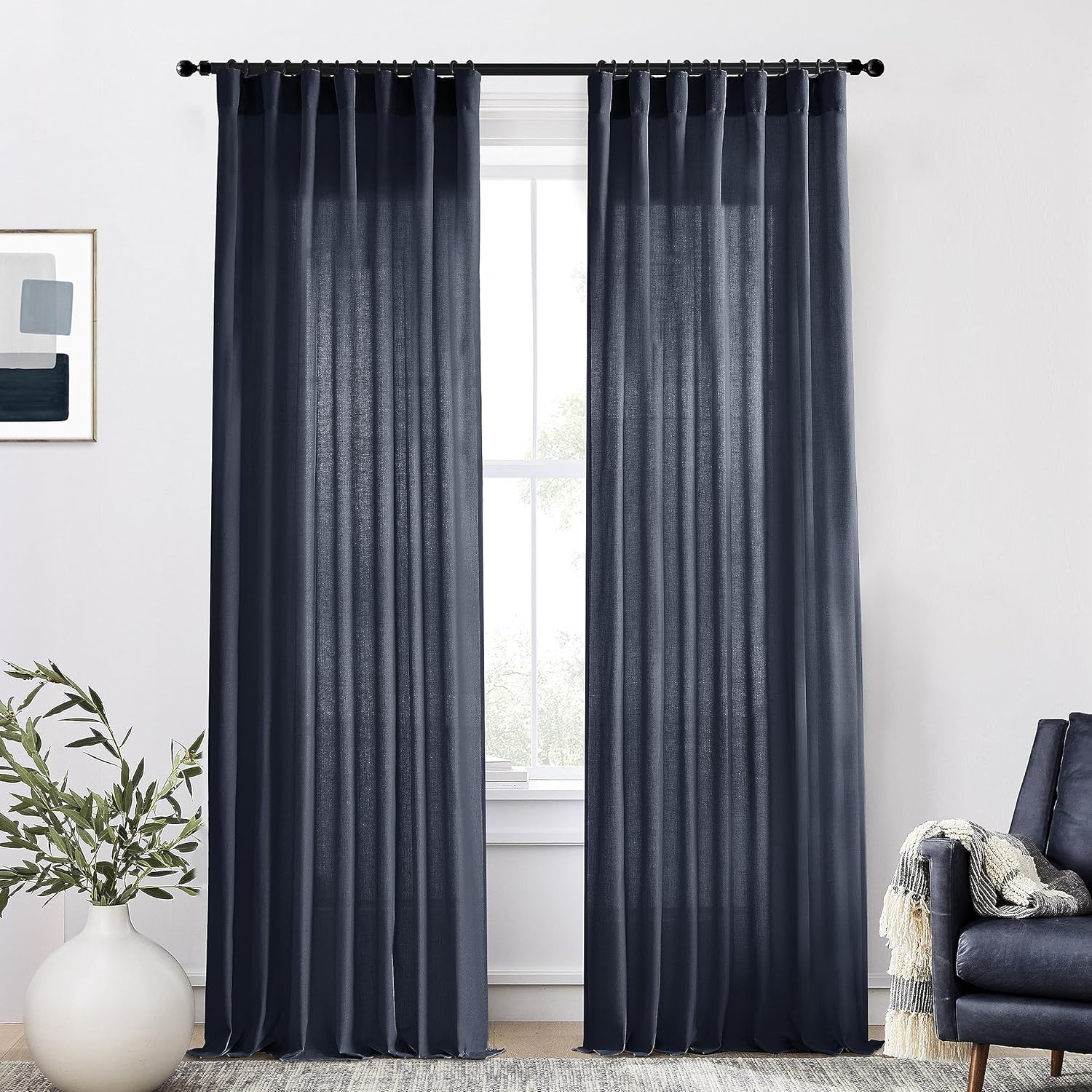 XTMYI Navy Blue Curtains 96in Long for Boys Room and Office
