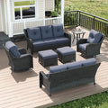 7 Piece Wicker Outdoor Set with 6in Cushions - High Back Swivel