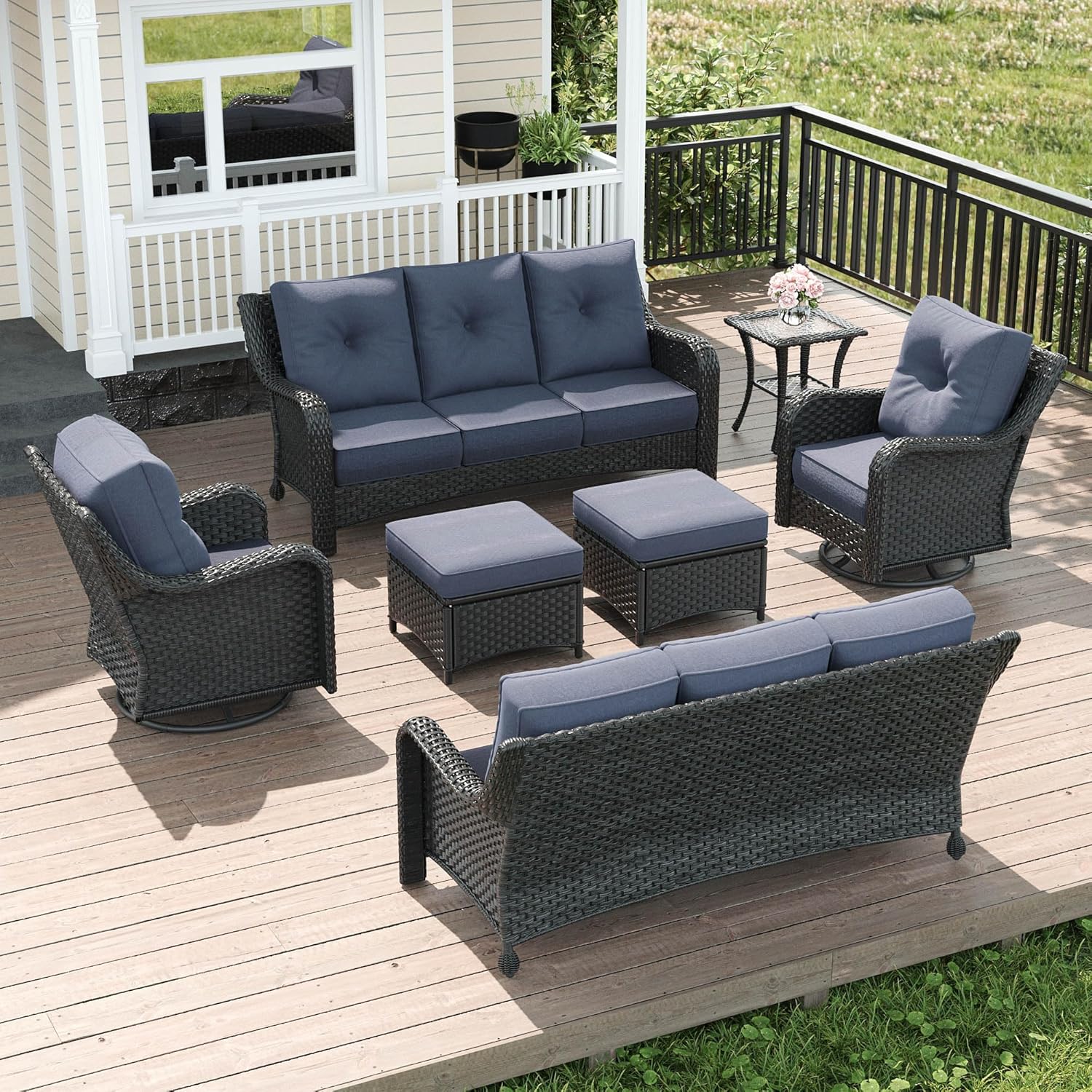 LayinSun 7 Piece Wicker Outdoor Furniture Set with Comfy Cushions