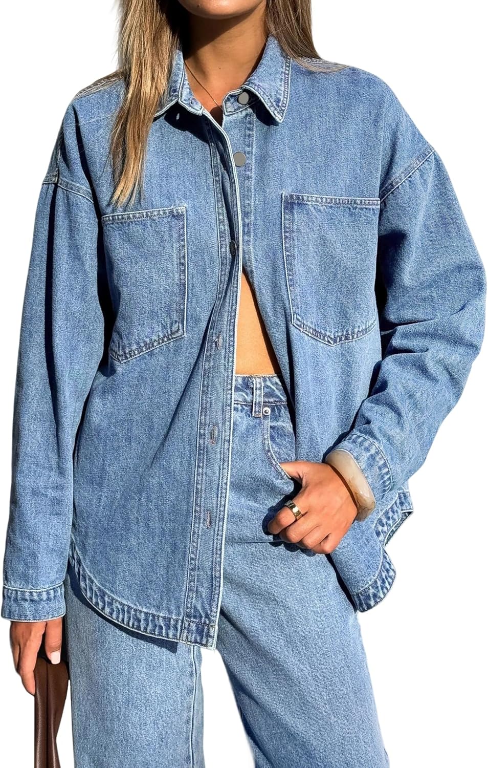 EMMIOL Women Denim Shirts Oversized Long Sleeve Blouse 2025