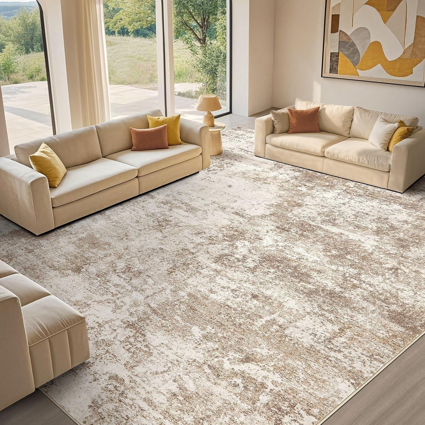 9X12 Abstract Washable Area Rug for Living Room and Bedroom