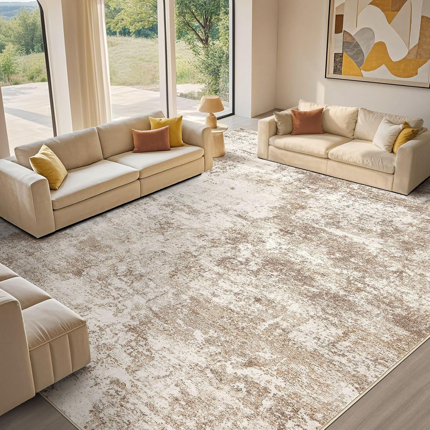 9X12 Abstract Washable Area Rug for Living Room and Bedroom