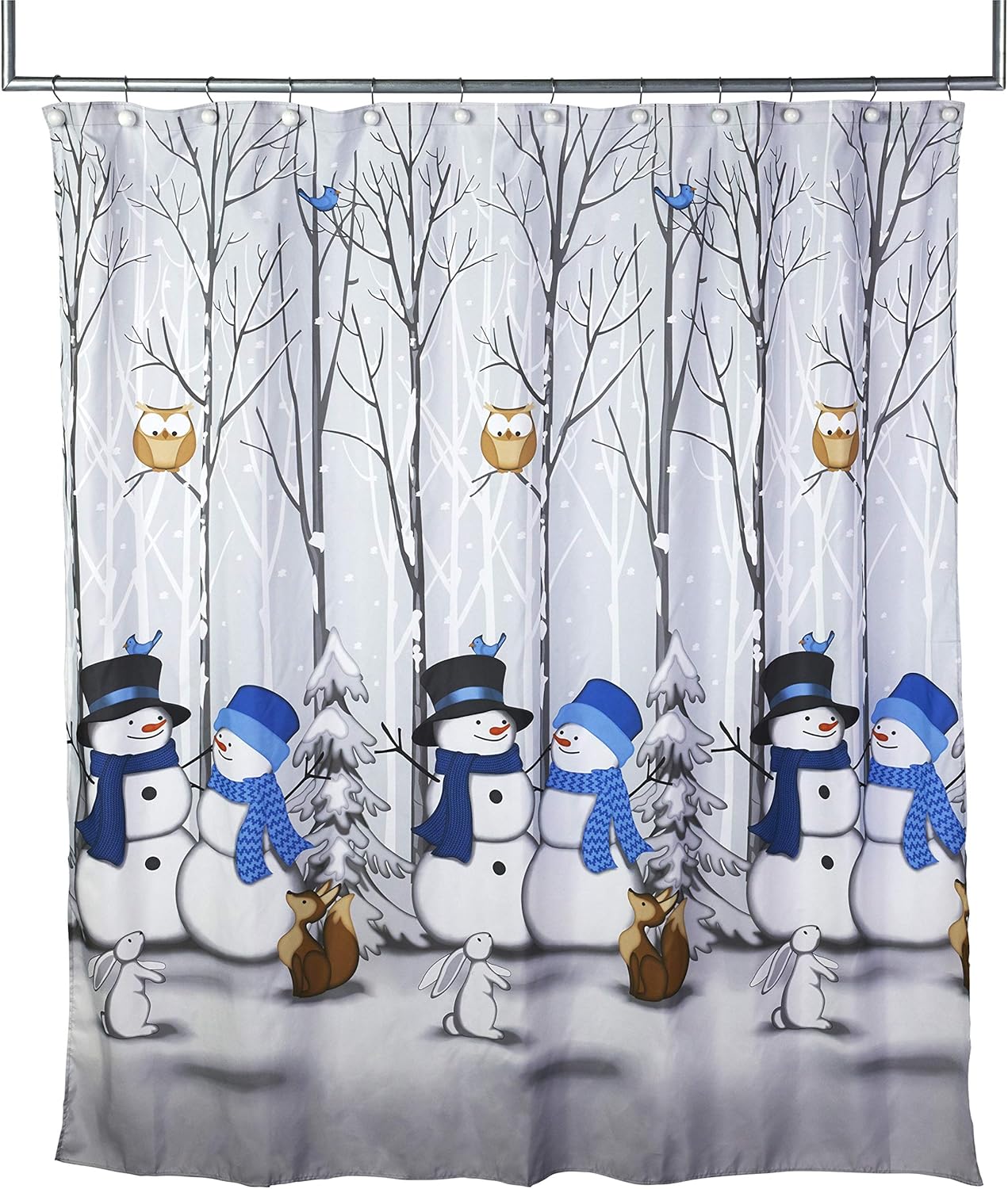 Winter Friends Snowman Shower Curtain - Festive Blue Cheer