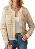Womens Tweed Texture Knit Cardigan with Pockets - Dressy Long Sleeve