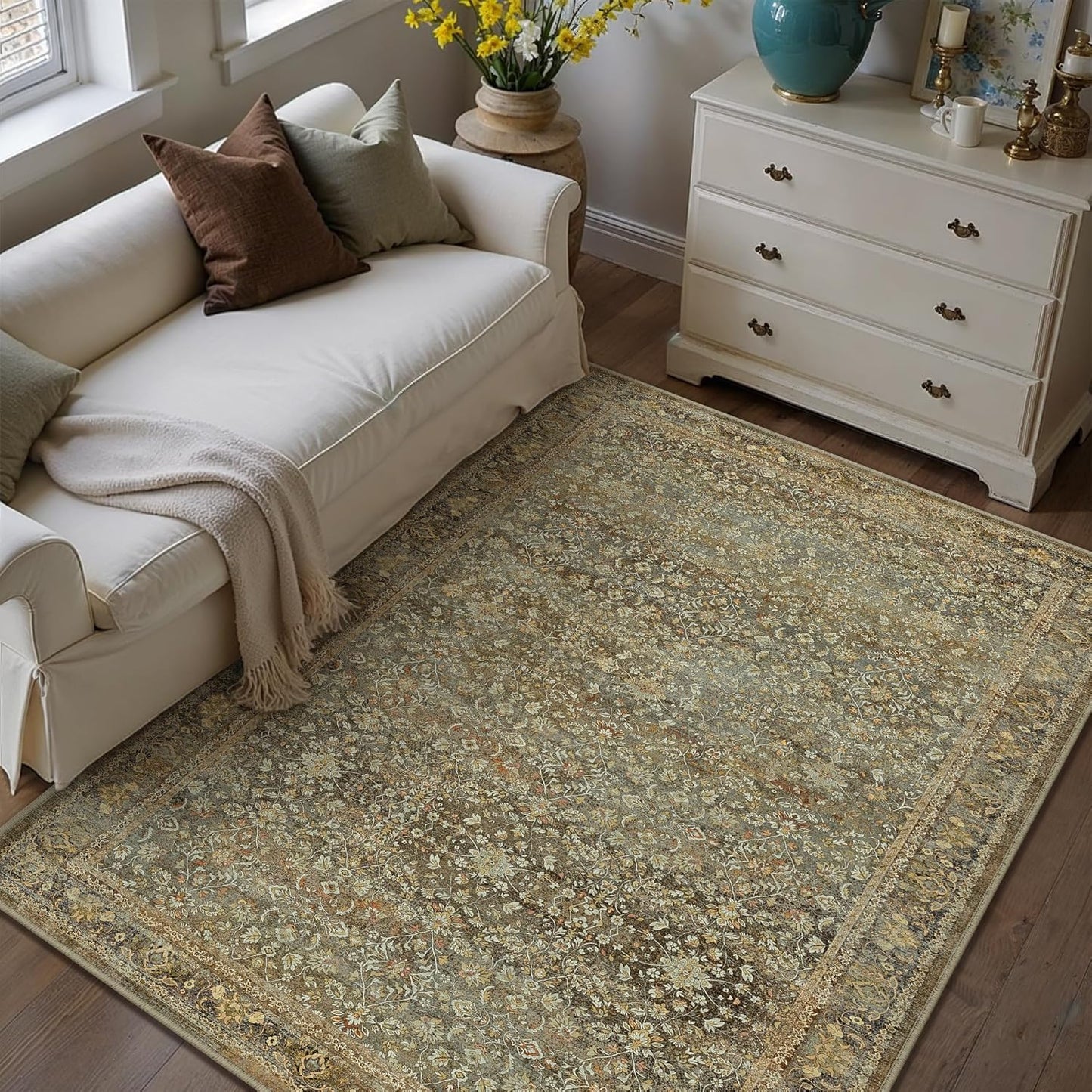 Area Rug 5x7 Brown Vintage Carpet for Living Room and More