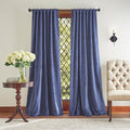 Lucca Velvet Blackout Curtain Panels, 95 in Navy - Room Darkening