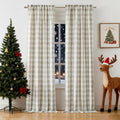 Tan White Buffalo Plaid Semi Sheer Window Curtain Panels 90 in
