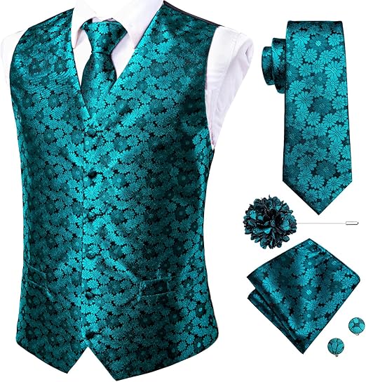 Hi-Tie 5PCS Vest Necktie Set for Formal Dress Tuxedo S-3XL