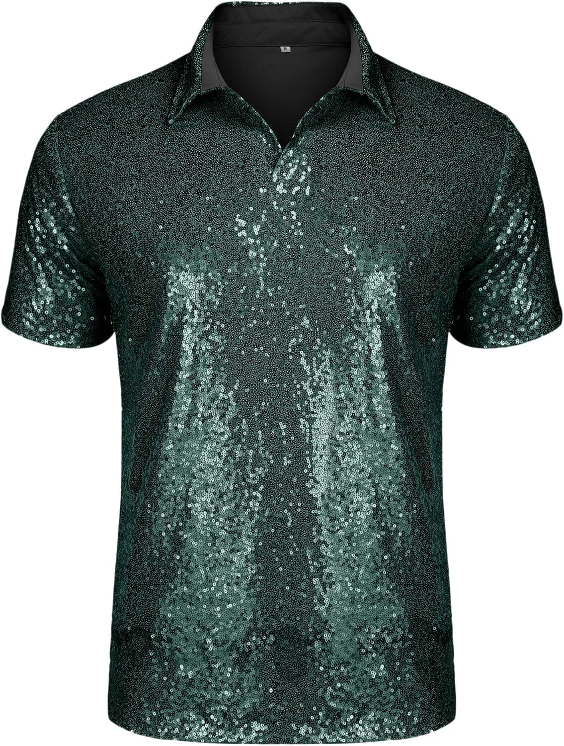 URRU Men's Relaxed Sequin Polo Shirt for Disco Night Parties