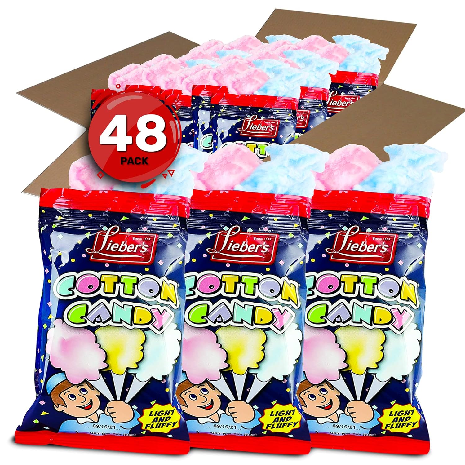 Lieber's Cotton Candy 48 Pack of Fluffy Vintage Treats
