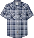 Mens Short Sleeve Plaid Pearl Snap Shirt - 50% Viscose Bamboo Blend
