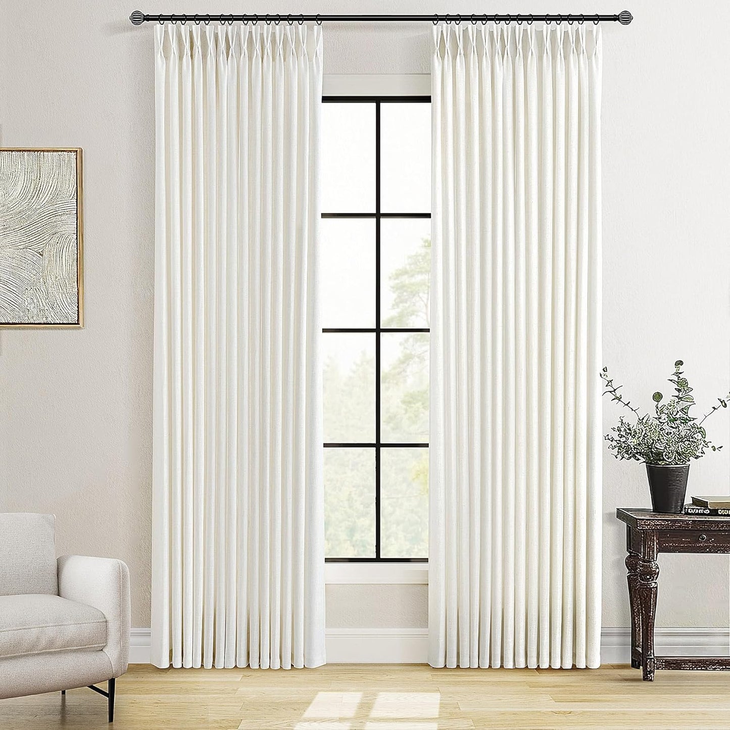 Beige White Pleated Curtains 84 Inches Long for Living Room