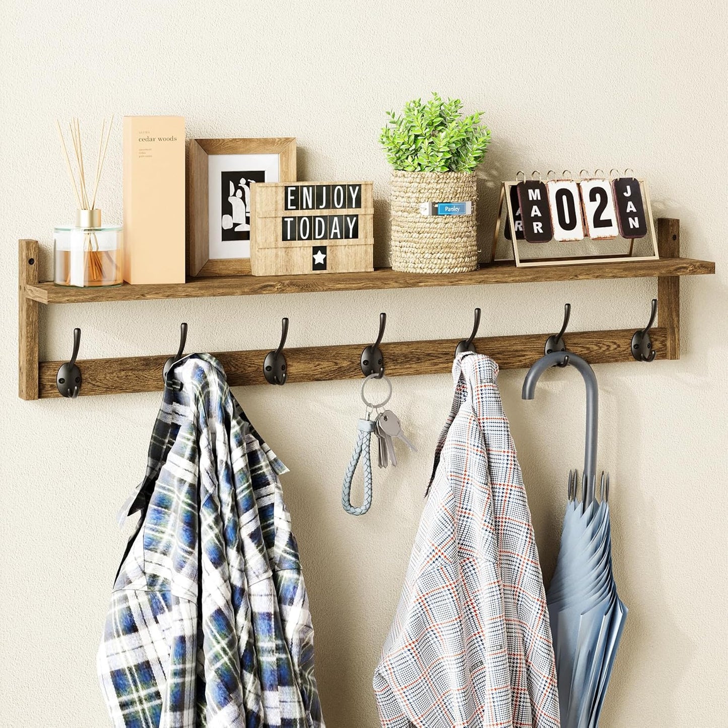BAMEOS Coat Rack Wall Mount with Shelf and 7 Hooks for Home