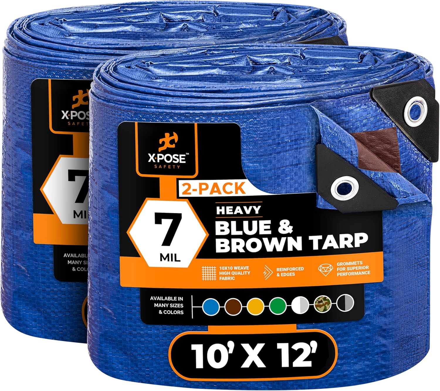Xpose Safety 10 x 12 Heavy Blue/Brown Tarp Waterproof for All Uses