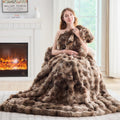 Faux Fur Throw Blanket Tie-Dye Dark Coffee 90 in x 90 in - Cozy Bubble