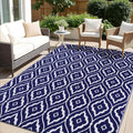 Outdoor Rug 8x10 ft Navy & White Reversible Waterproof Patio Mat