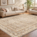 Vintage Beige Area Rug 4x6 - Soft Low-Pile Retro Washable Rug
