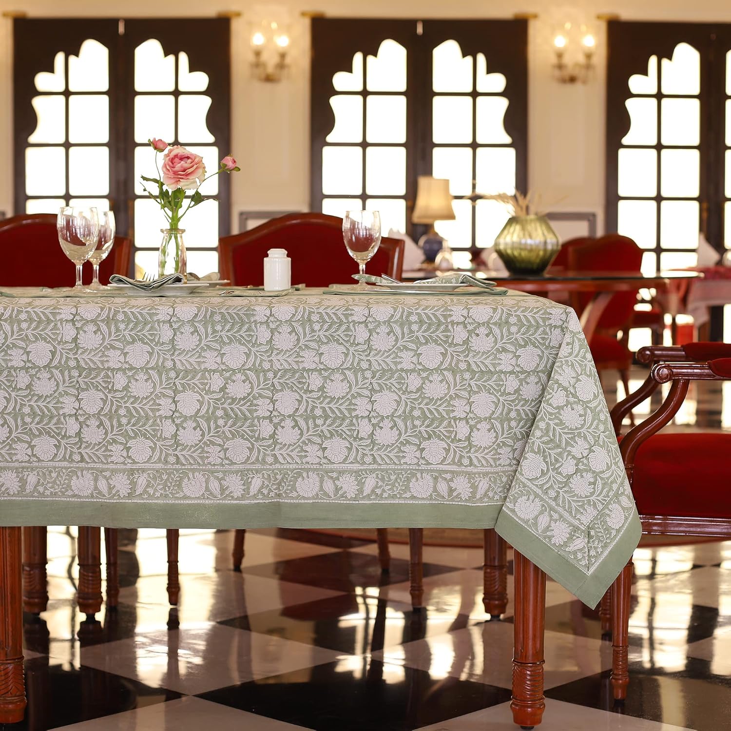Labhanshi Indian Handblock Print Cotton Tablecloth for 6-Seater