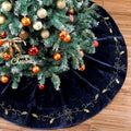 60in Navy Blue Velvet Christmas Tree Skirt - Gold Embroidered Holly