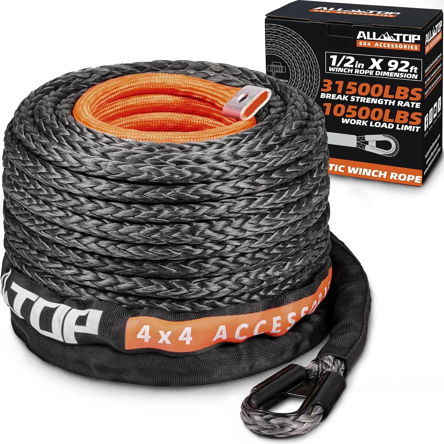 ALL-TOP Synthetic Winch Rope Cable for Offroad Vehicles 1/2in