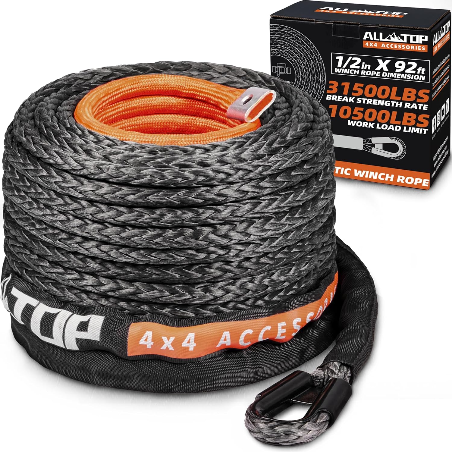 ALL-TOP Synthetic Winch Rope Cable for Offroad Vehicles 1/2in