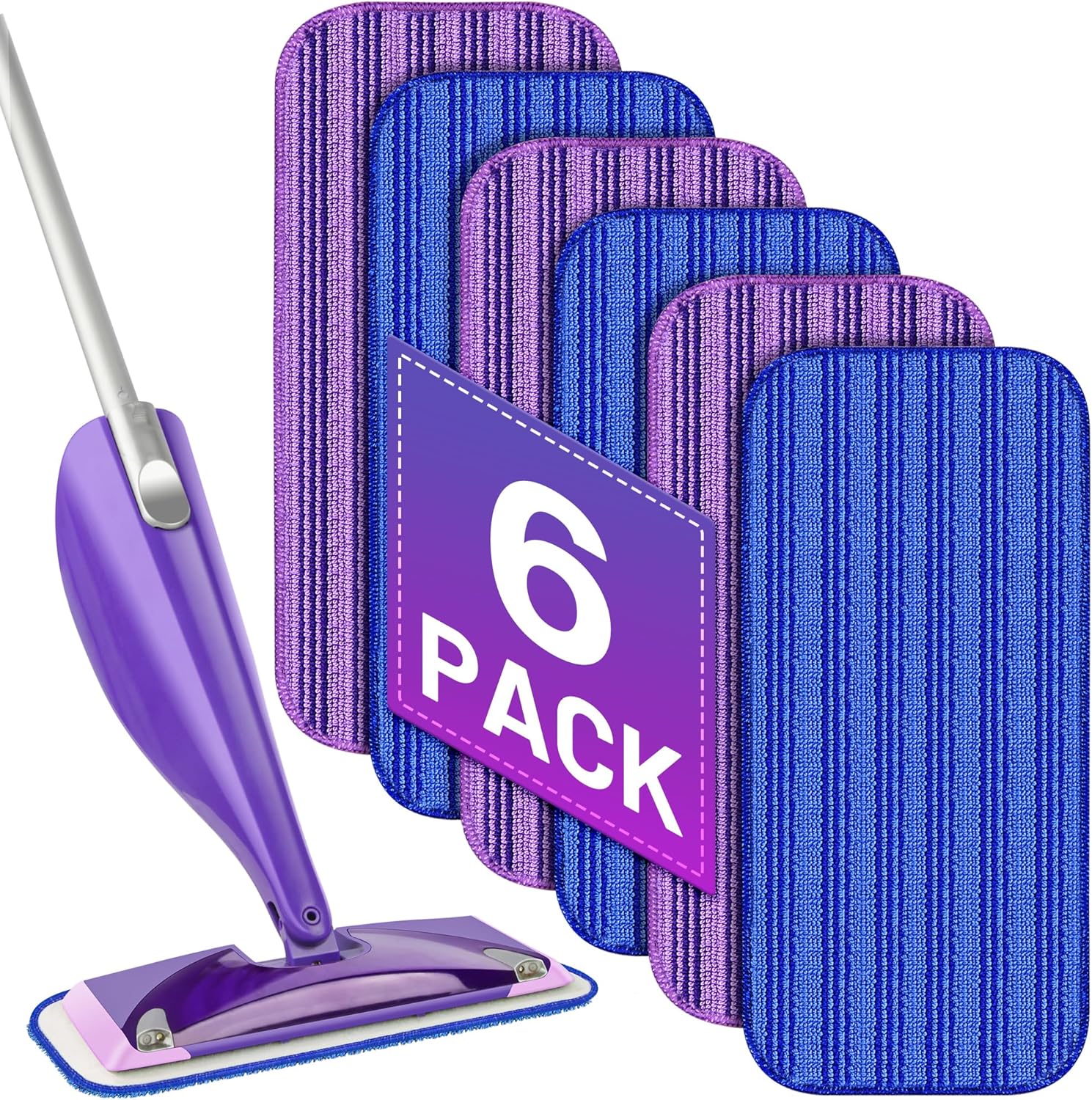 Washable Microfiber Wet Pads - 6 Pack Swiffer-Compatible Mop Refills