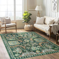 4x6 ft Washable Area Rug, Non-Slip Indoor Green Boho Design