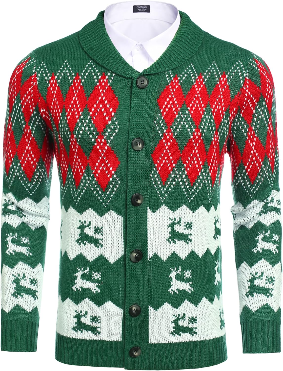 COOFANDY Men's Christmas Cardigans with Reindeer & Snowflake Design