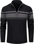 Men's 1/4 Zip Cotton Striped Pullover Sweater - Warm Everyday Layer is