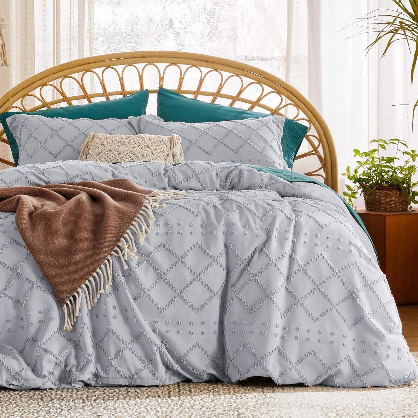 Boho Duvet Cover King Size - Light Grey Soft Bedding Set
