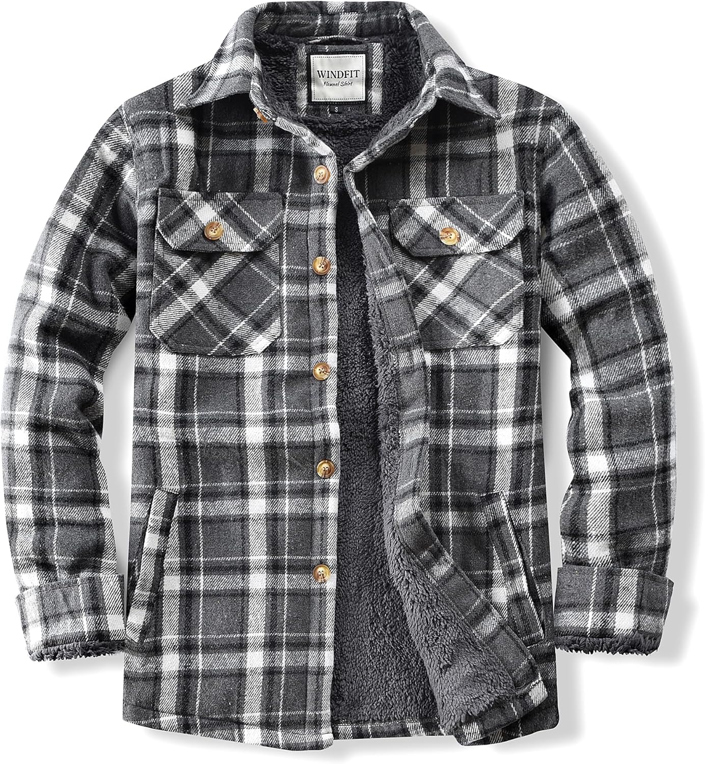 Men's Cotton Sherpa Lined Flannel Shirt Jacket for Outdoor Use