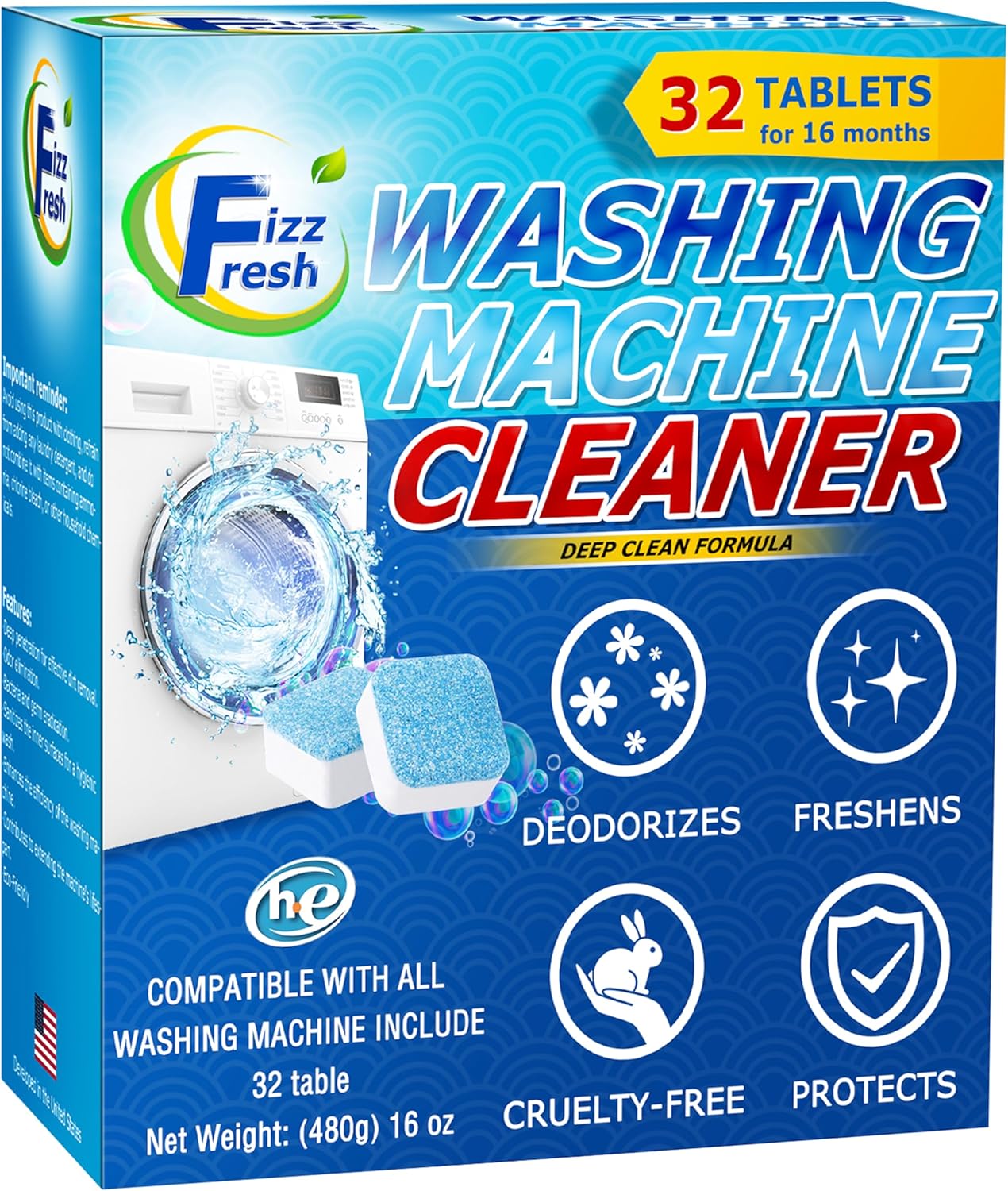 FizzFresh Washer Cleaner Tablets - Deep Clean Drum & Parts