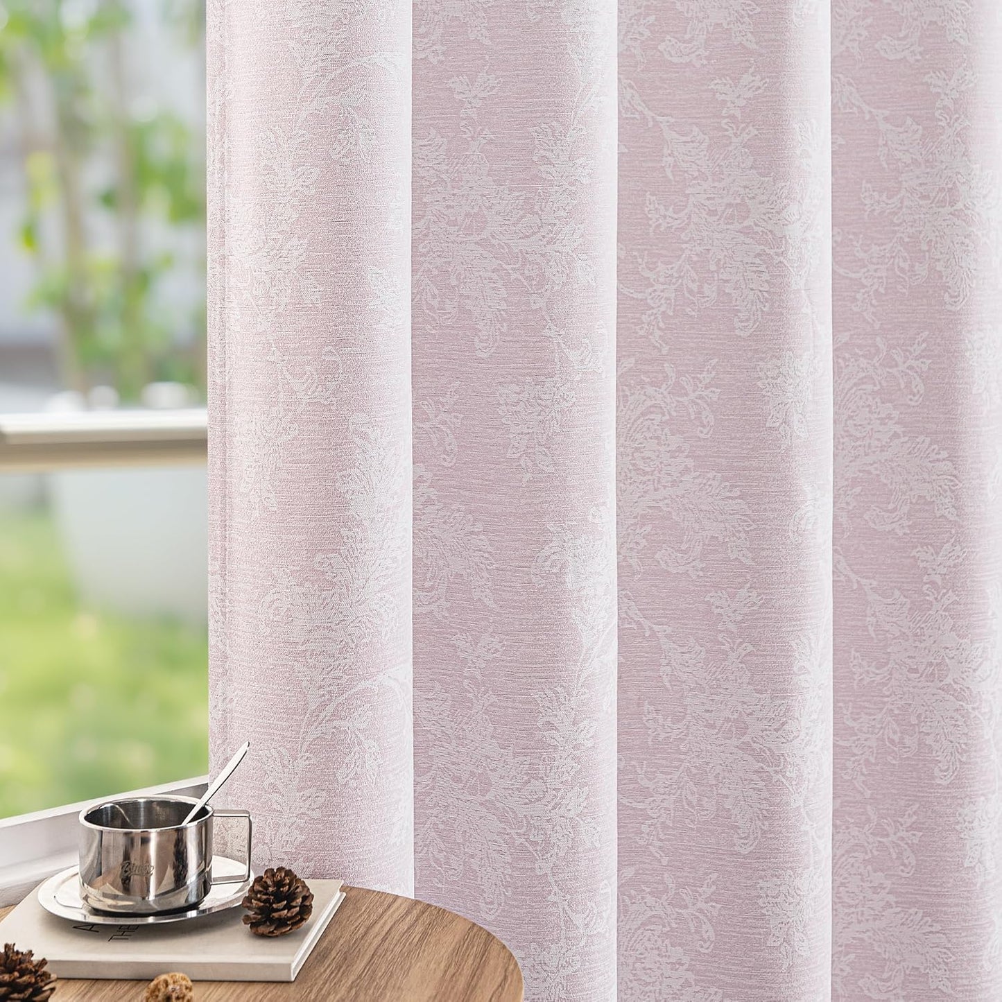 FMFUNCTEX Pink Floral Jacquard Blackout Curtains for Girls Room