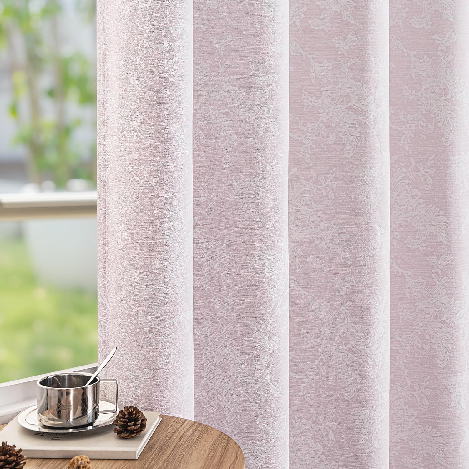 FMFUNCTEX Pink Floral Jacquard Blackout Curtains for Girls Room