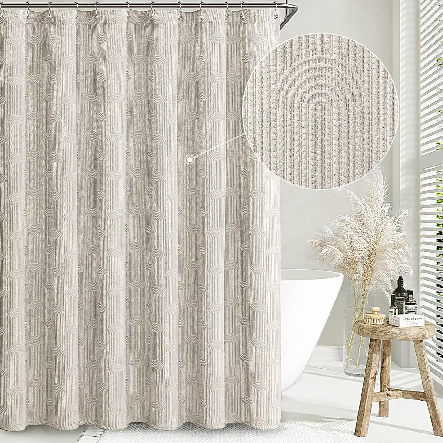 Boho Ivory Linen Shower Curtain - Mid Century Chic!