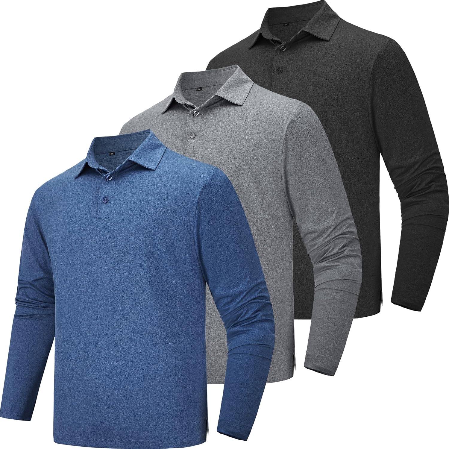 Quick Dry Long Sleeve Polo Shirts for Men - 5 Pack Set