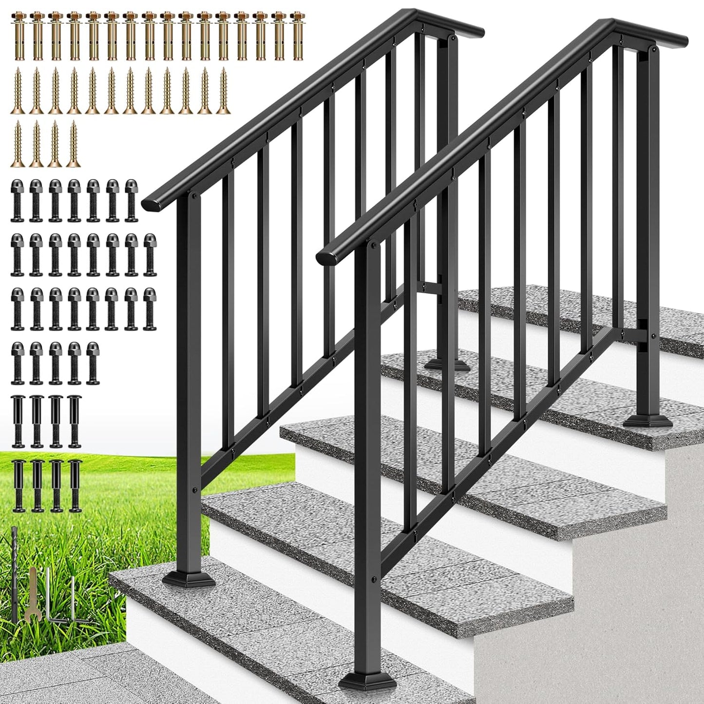 VIVOHOME 4 Step Galvanized Steel Hand Rails for Outdoor Steps