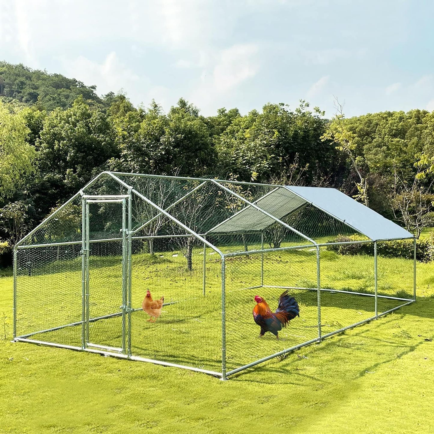 Large Metal Chicken Coop Walk-in Poultry Cage for Outdoor Use