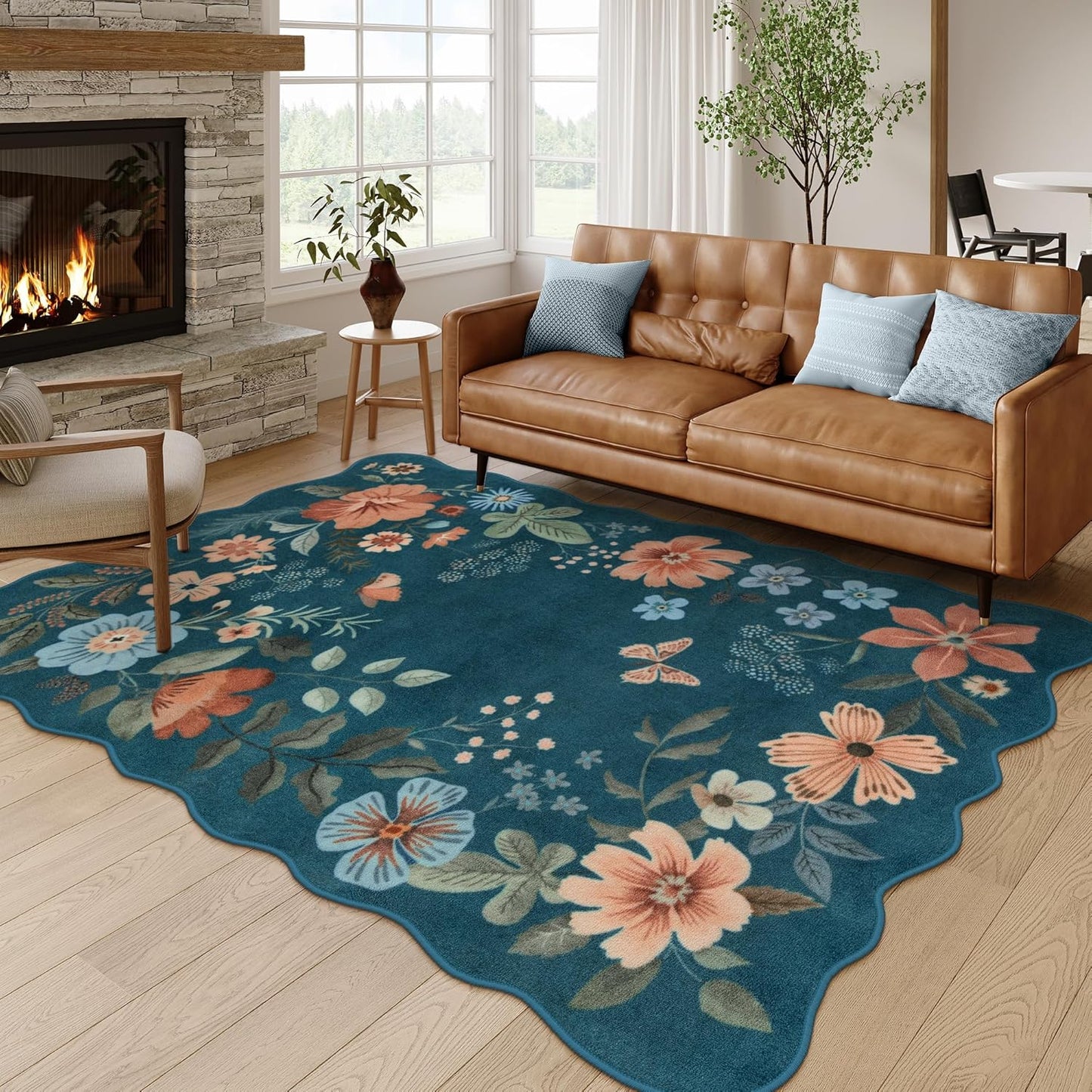 Lahome Floral Washable Area Rug for Living Room and Bedroom