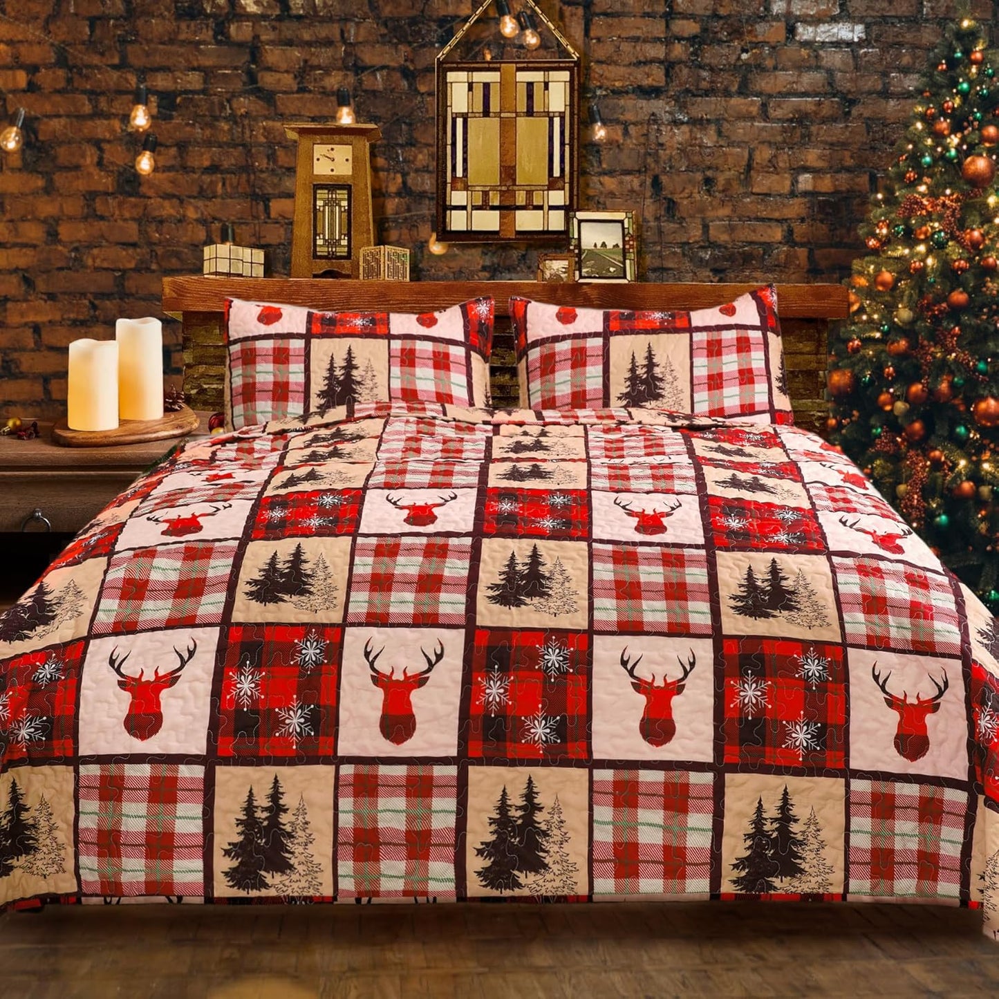 ROMROL Christmas Quilt Set Queen Size for Festive Decor