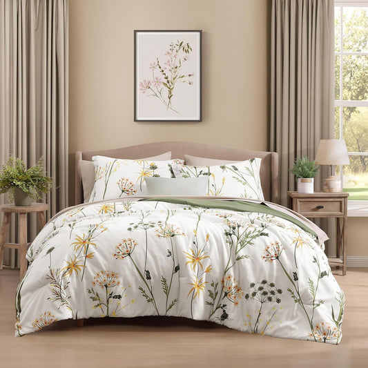 CASAAGUSTO Queen Comforter Set 7 PCS Floral Seersucker Design