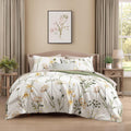 King Comforter Set White & Green Dandelion - Farmhouse Seersucker
