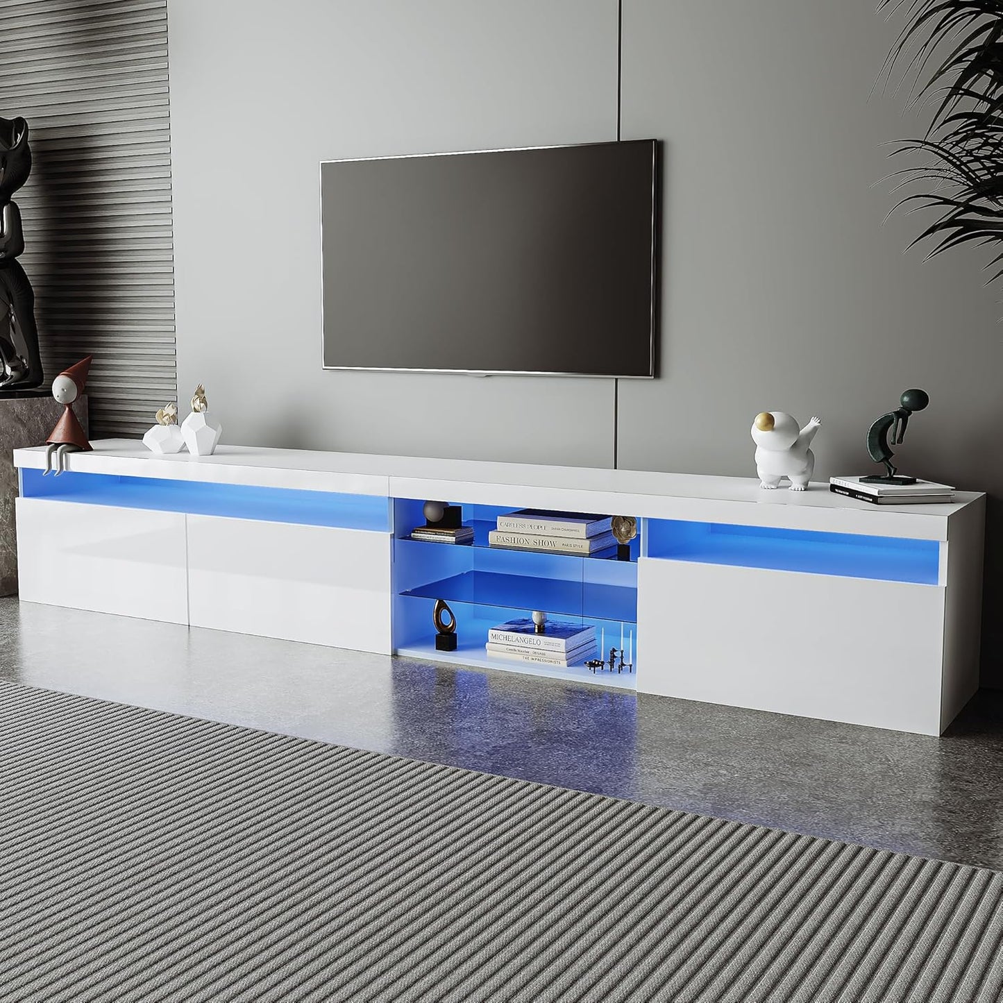 Merax TV Stand with LED Lights, Ample Storage - White