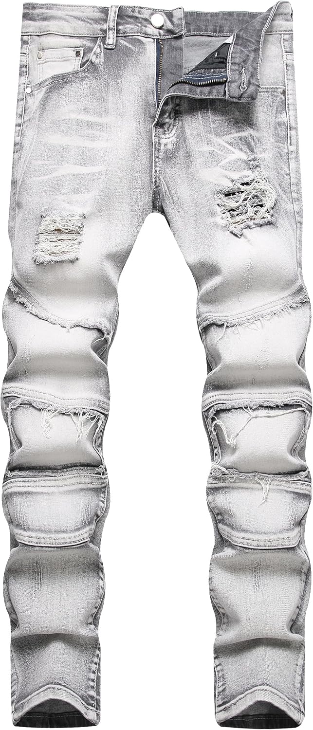 JUNBAOSS Men's Slim Fit Stretch Ripped Skinny Jeans for Style