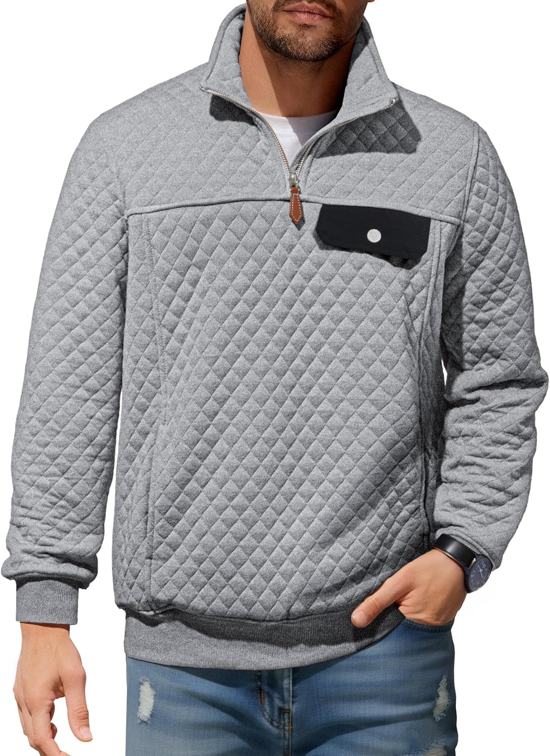JMIERR Men's Quilted Sweatshirt for Casual Outdoor Style