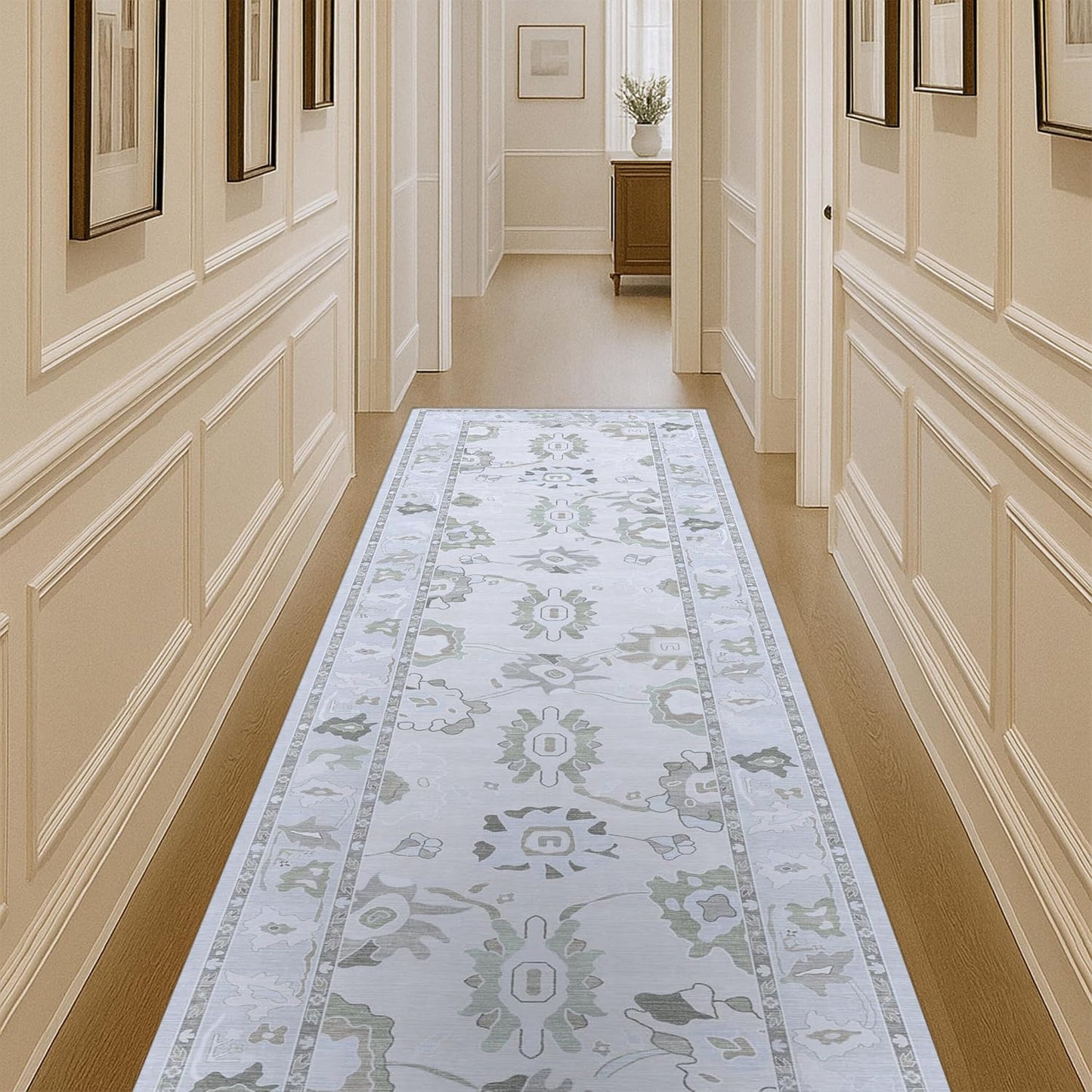 Cream Beige Oushak Rug - Modern Vintage Floral Accent Rug