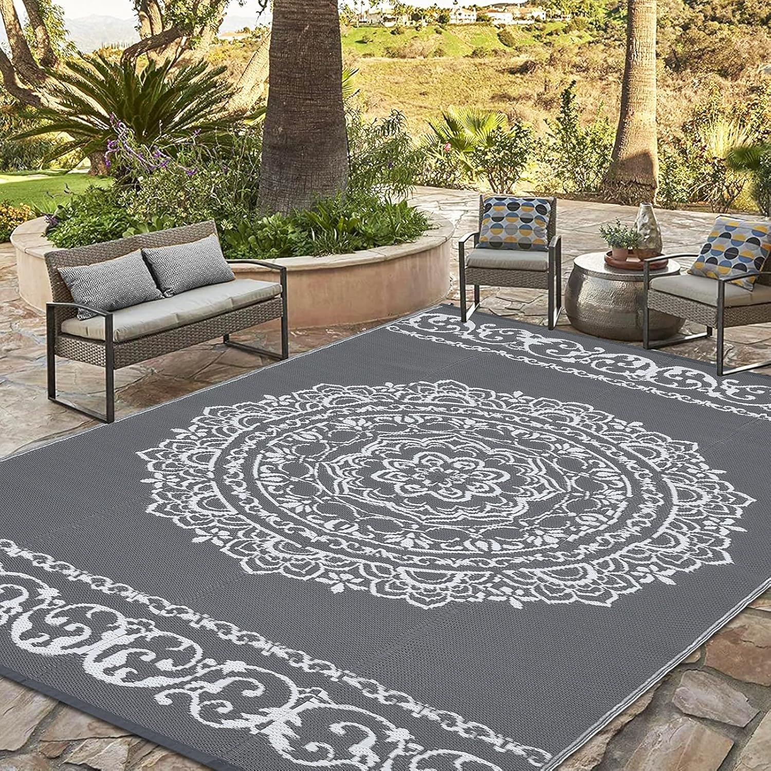 Outdoor Rug 9x12 ft Waterproof Reversible for Patio and RV