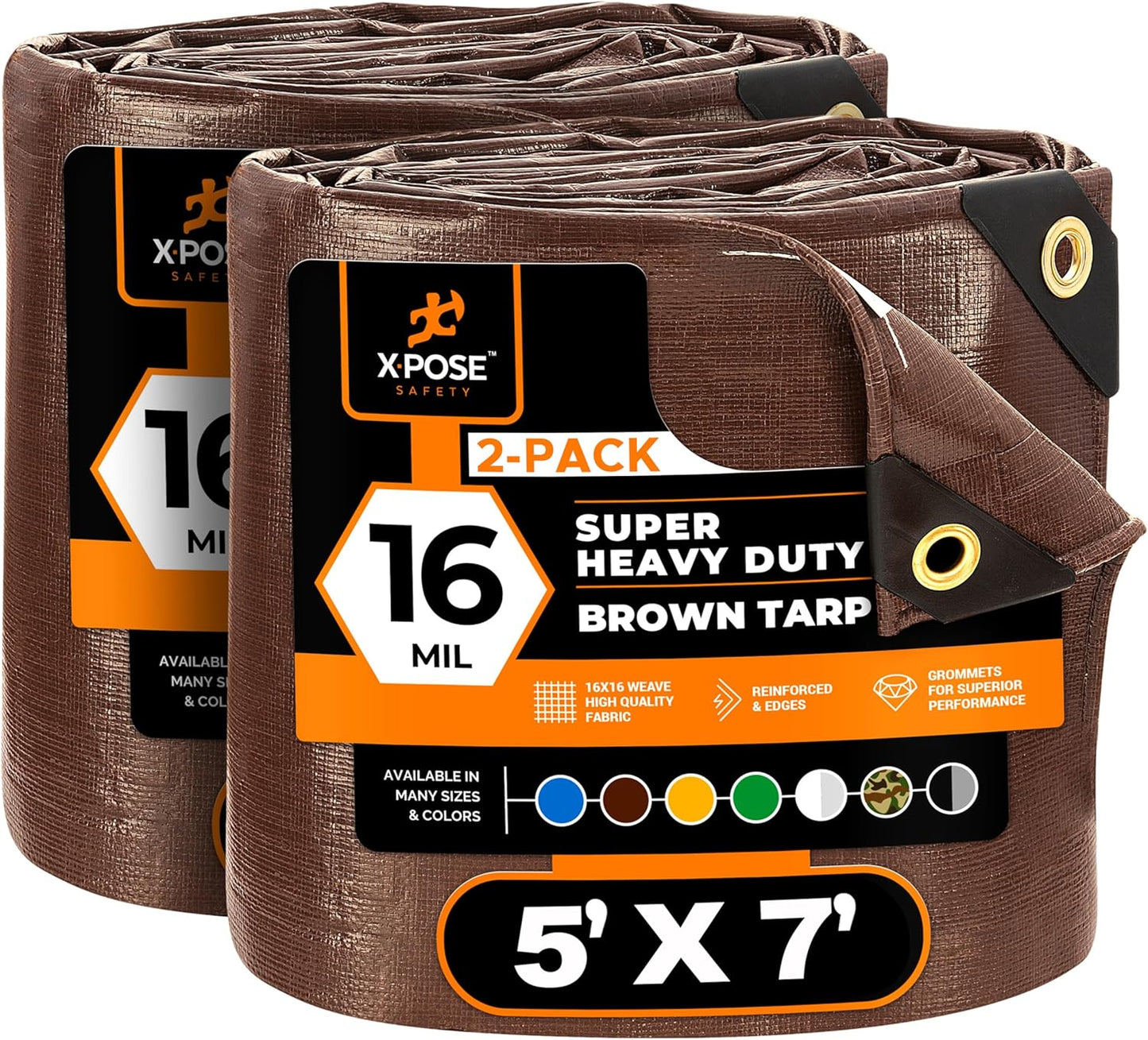 Xpose Safety Heavy-Duty 5ft x 7ft Brown Poly Tarp - 16 Mil Waterproof