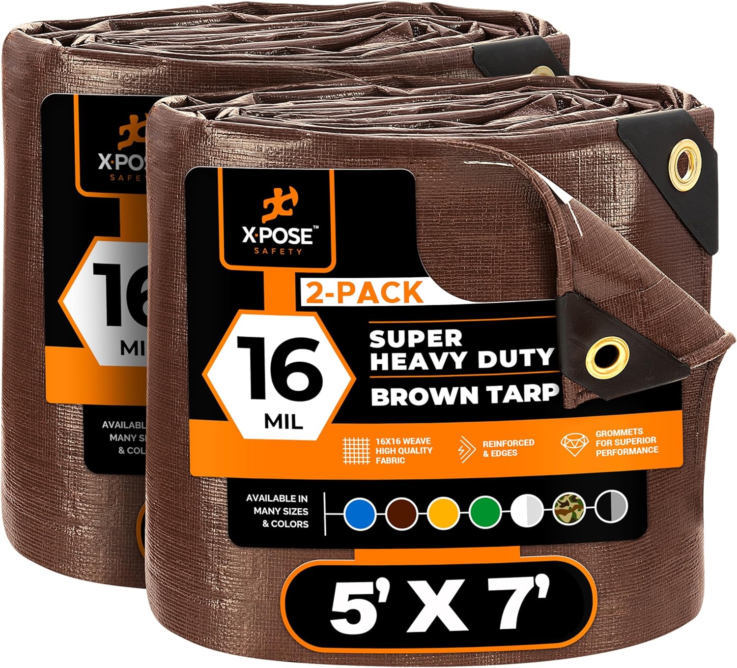 Xpose Safety Heavy-Duty 5ft x 7ft Brown Poly Tarp - 16 Mil Waterproof